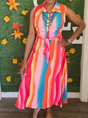 Colorful Striped Sleeveless Dress